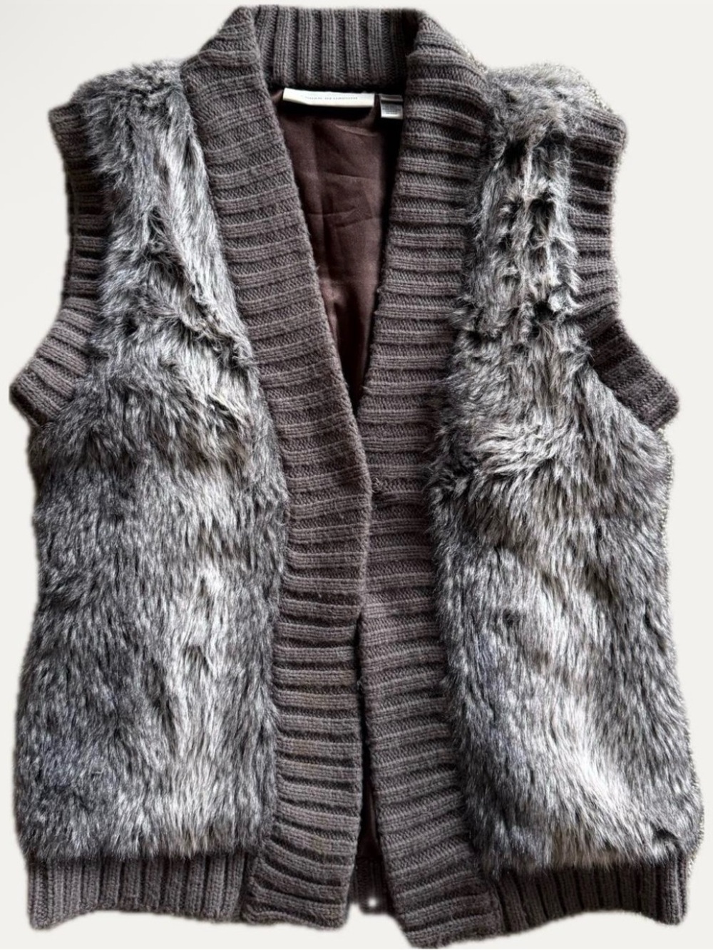 Urban Behavior Gray Faux Fur Ribbed Knit Vest